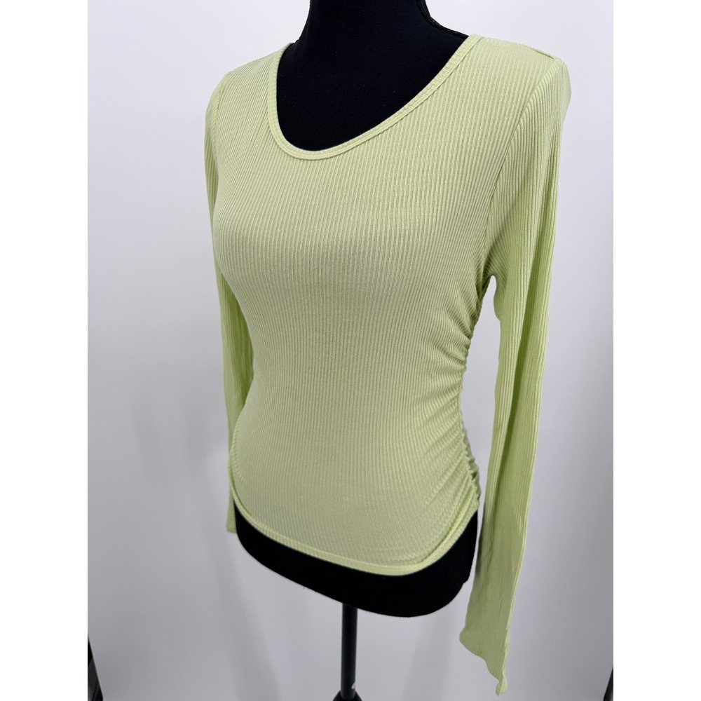 ALO Yoga Gather Long Sleeve Ribbed Crop Top Iced Green Tea Ruched Stretch